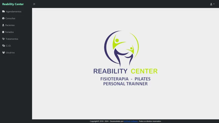 Tela do Reability Center para agendamentos e fichas de fisioterapia